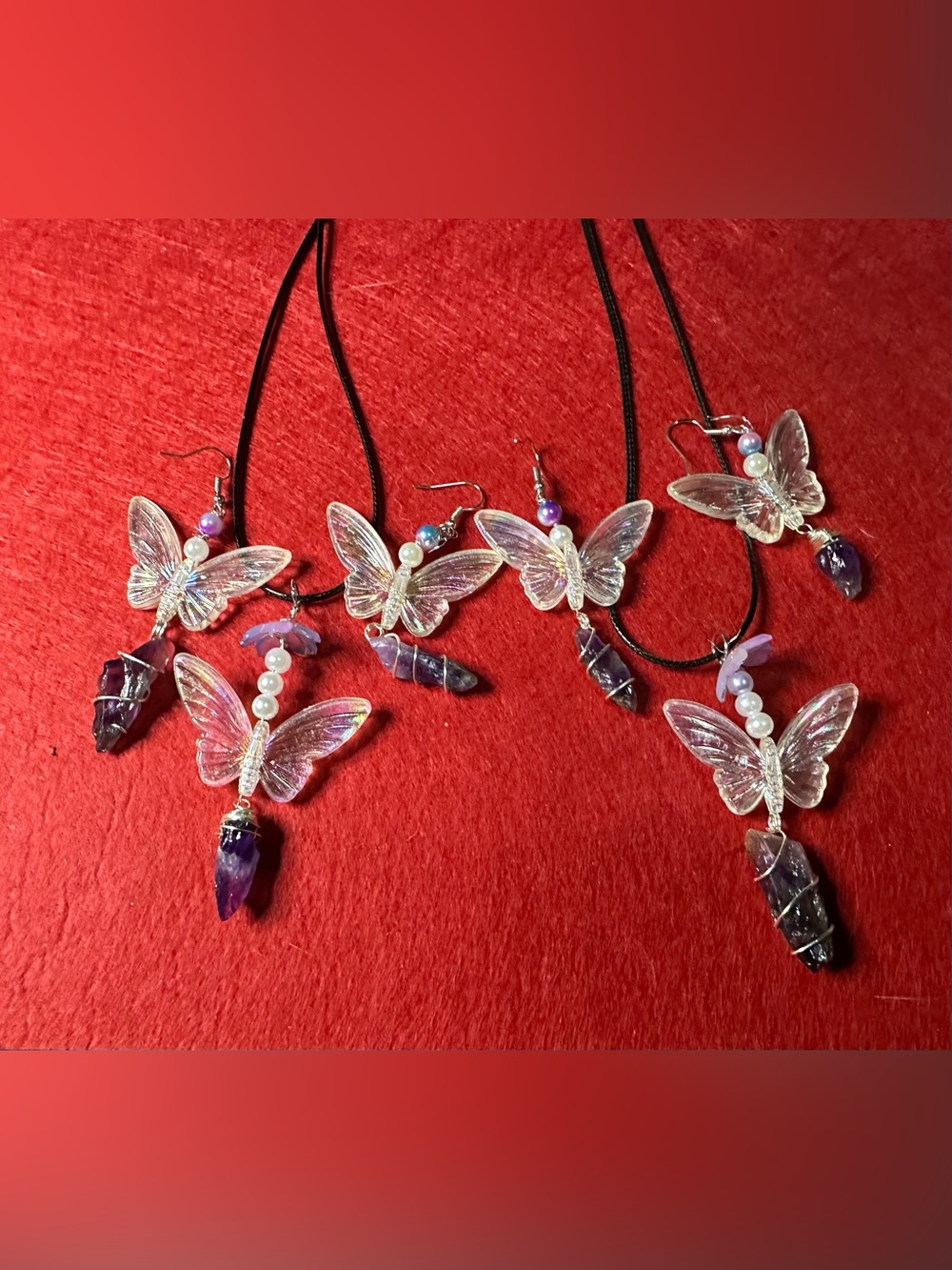 Iridescent Butterfly Necklace & Earring Set - amethyst